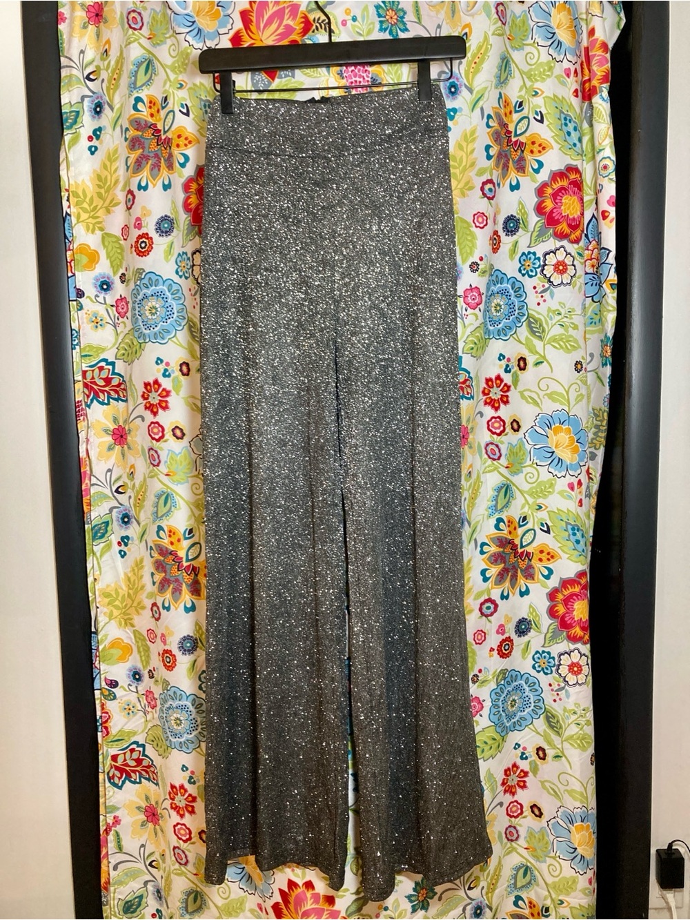 Glitter Knit Flare Pants - Silver Size M